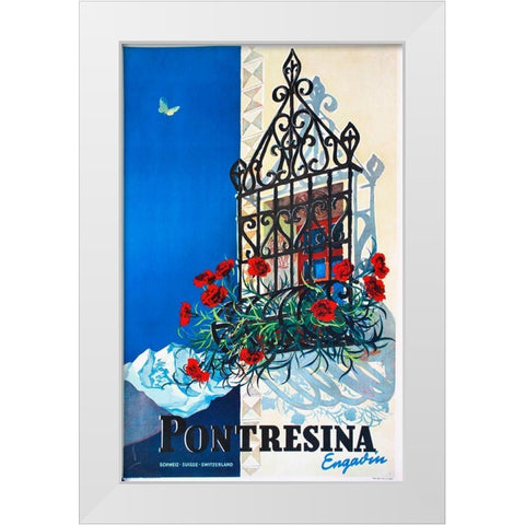 Pontresina White Modern Wood Framed Art Print by Vintage Apple Collection