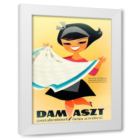 Tablecloth Girl White Modern Wood Framed Art Print by Vintage Apple Collection