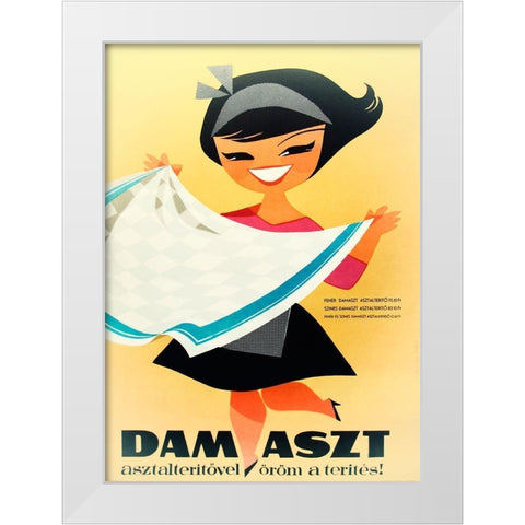 Tablecloth Girl White Modern Wood Framed Art Print by Vintage Apple Collection