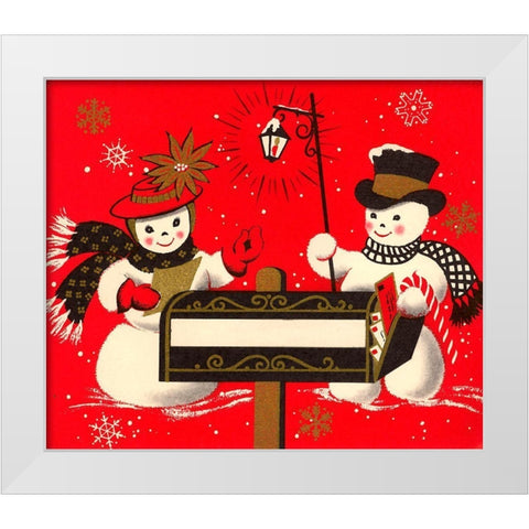 Vintage Christmas Snowmen White Modern Wood Framed Art Print by Vintage Apple Collection