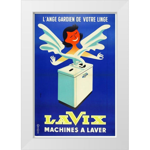 Washing Machine White Modern Wood Framed Art Print by Vintage Apple Collection
