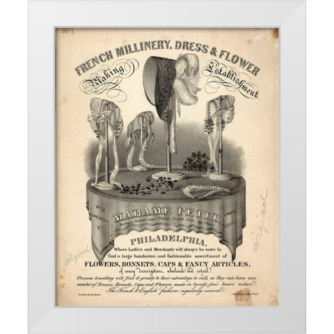 French Millinery White Modern Wood Framed Art Print by Vintage Apple Collection