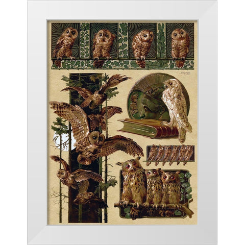 Owls White Modern Wood Framed Art Print by Vintage Apple Collection