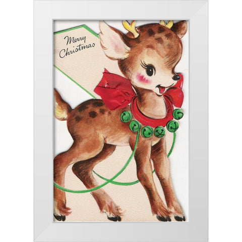 Vintage Xmas Card Deer White Modern Wood Framed Art Print by Vintage Apple Collection