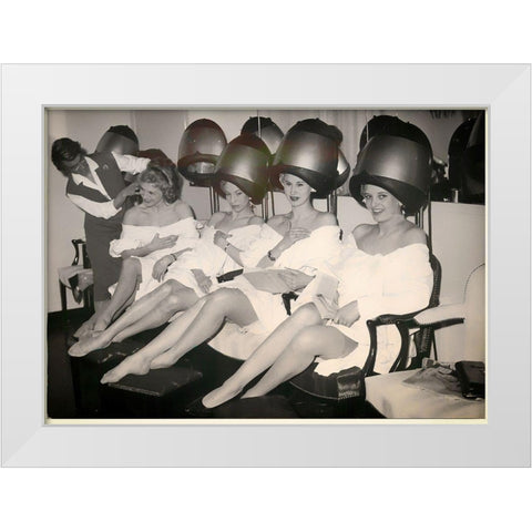 Beauty Salon BW White Modern Wood Framed Art Print by Vintage Apple Collection
