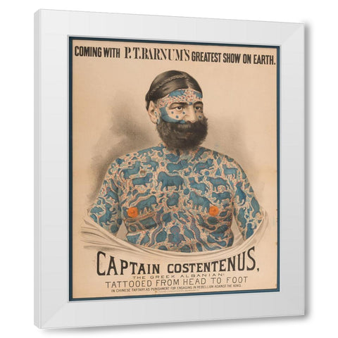 Sideshow Tattoo Man White Modern Wood Framed Art Print by Vintage Apple Collection