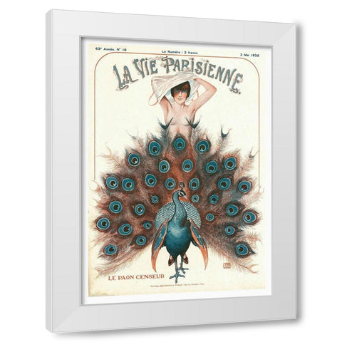 Vintage Art Deco Peacock White Modern Wood Framed Art Print by Vintage Apple Collection