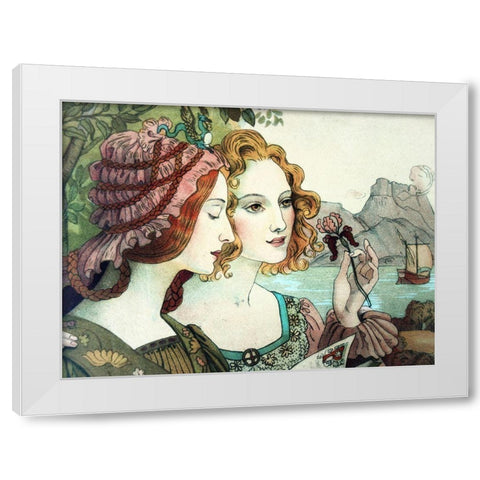 Vintage Art Nouveau Women White Modern Wood Framed Art Print by Vintage Apple Collection