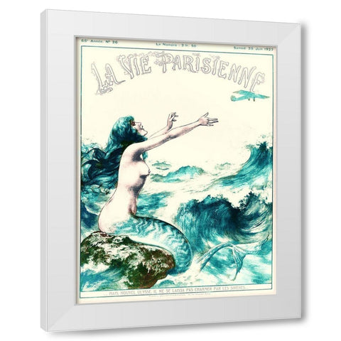 Vintage Mermaid White Modern Wood Framed Art Print by Vintage Apple Collection