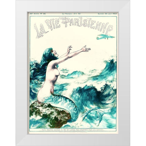 Vintage Mermaid White Modern Wood Framed Art Print by Vintage Apple Collection