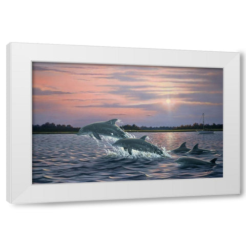 Dolphins White Modern Wood Framed Art Print by Goebel, Wilhelm