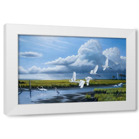 Summer Storm Egrets White Modern Wood Framed Art Print by Goebel, Wilhelm