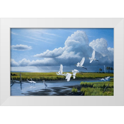 Summer Storm Egrets White Modern Wood Framed Art Print by Goebel, Wilhelm