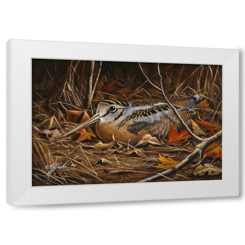 Woodcock In Hiding White Modern Wood Framed Art Print by Goebel, Wilhelm