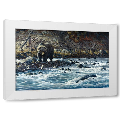 Along The Yellowstone - Grizzly White Modern Wood Framed Art Print by Goebel, Wilhelm