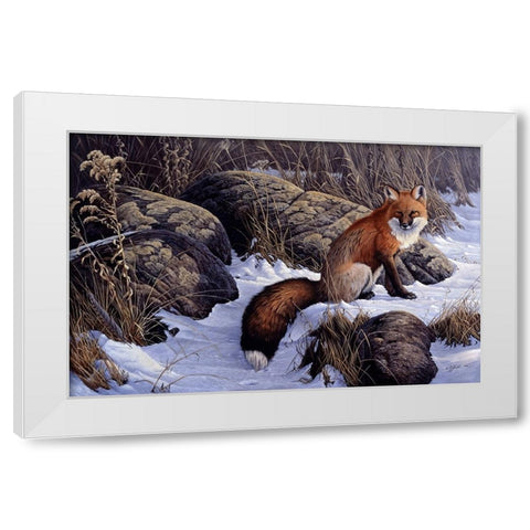 Mid Winter Pause - Red Fox White Modern Wood Framed Art Print by Goebel, Wilhelm
