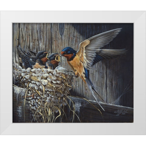 Country Living  - Barn Swallows White Modern Wood Framed Art Print by Goebel, Wilhelm