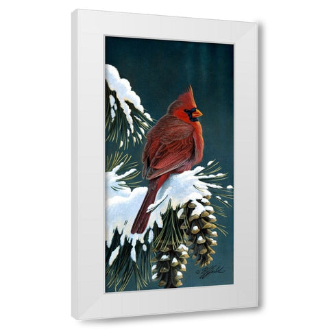 Winter Cardinal White Modern Wood Framed Art Print by Goebel, Wilhelm