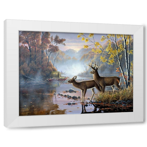 Mist On The River White Modern Wood Framed Art Print by Goebel, Wilhelm