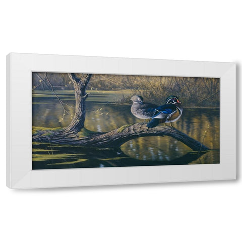 Spring Pair - Wood Ducks White Modern Wood Framed Art Print by Goebel, Wilhelm