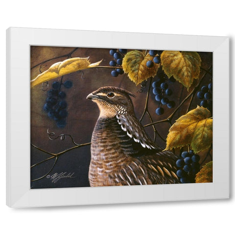 Grouse And Grapes White Modern Wood Framed Art Print by Goebel, Wilhelm