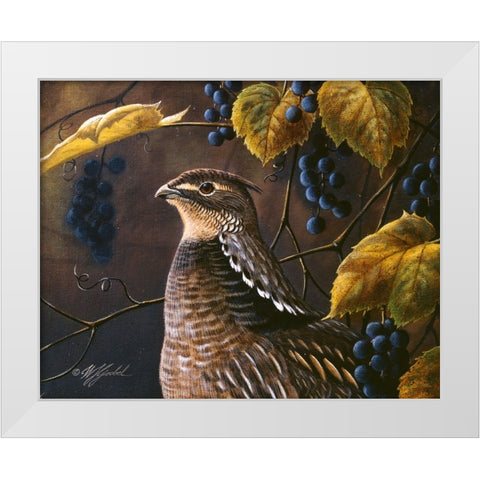 Grouse And Grapes White Modern Wood Framed Art Print by Goebel, Wilhelm