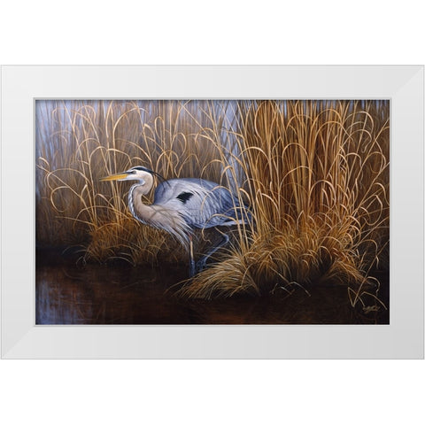 Set In Gold - Great Blue Heron White Modern Wood Framed Art Print by Goebel, Wilhelm
