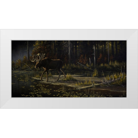 Autumn Moose White Modern Wood Framed Art Print by Goebel, Wilhelm