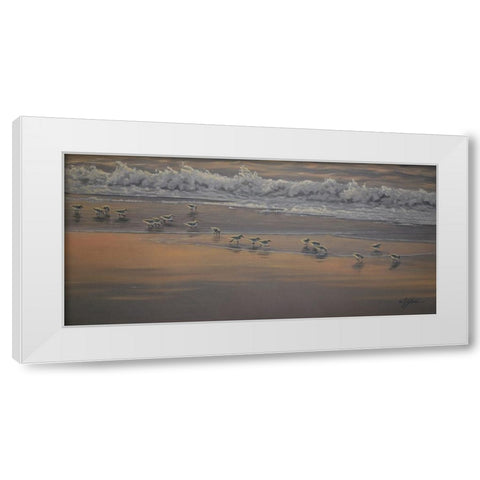 Morning Surf And Sanderlings White Modern Wood Framed Art Print by Goebel, Wilhelm