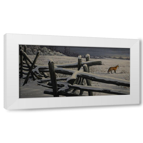 Split Rail And Fox White Modern Wood Framed Art Print by Goebel, Wilhelm