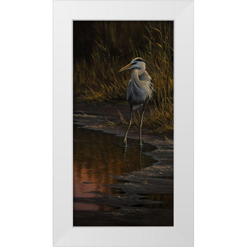 Walking The Edge - Great Blue Heron White Modern Wood Framed Art Print by Goebel, Wilhelm