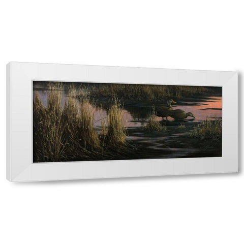 Black Ducks at Dusk White Modern Wood Framed Art Print by Goebel, Wilhelm