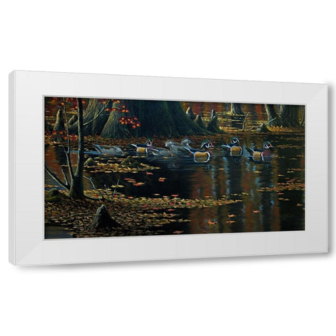 Cypress Jewels - Wood Ducks White Modern Wood Framed Art Print by Goebel, Wilhelm