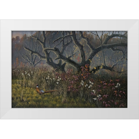 Old Orchard and Pheasant White Modern Wood Framed Art Print by Goebel, Wilhelm