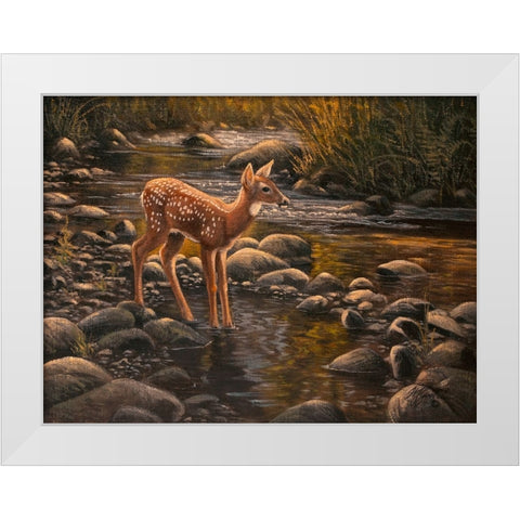 Waters Edge - Fawn White Modern Wood Framed Art Print by Goebel, Wilhelm