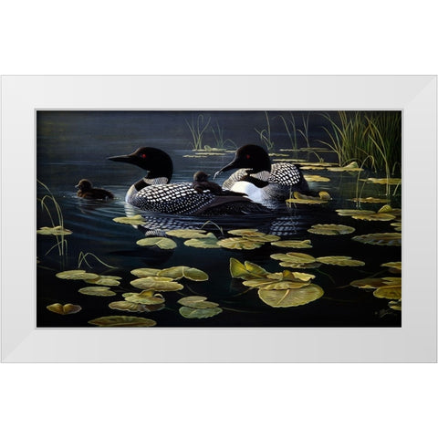 Shoreline Refuge - Loon Family White Modern Wood Framed Art Print by Goebel, Wilhelm