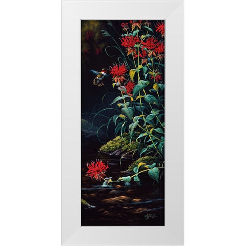 Ruby Throated Hummingbird White Modern Wood Framed Art Print by Goebel, Wilhelm