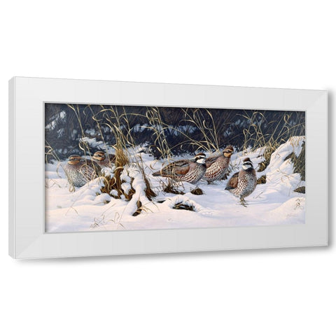 Close To Cover  - Bobwhites White Modern Wood Framed Art Print by Goebel, Wilhelm