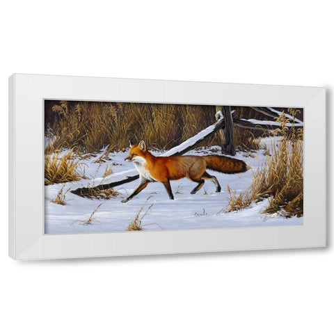 Fox Trot  - Red Fox White Modern Wood Framed Art Print by Goebel, Wilhelm