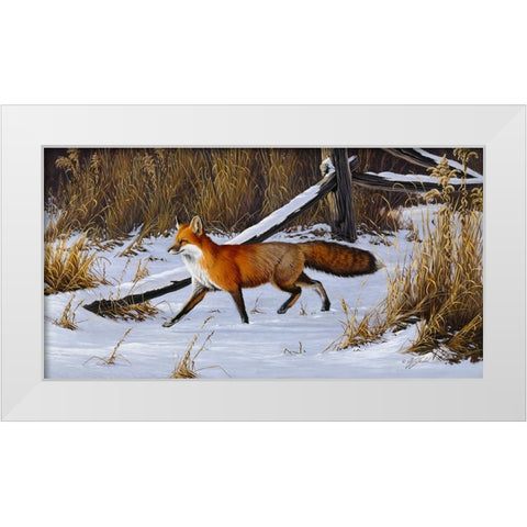 Fox Trot  - Red Fox White Modern Wood Framed Art Print by Goebel, Wilhelm