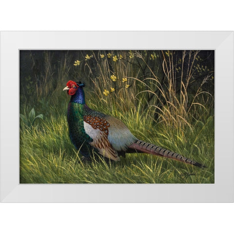 Japanese Green Pheasant White Modern Wood Framed Art Print by Goebel, Wilhelm