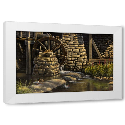 Mill Pond and Mallards White Modern Wood Framed Art Print by Goebel, Wilhelm
