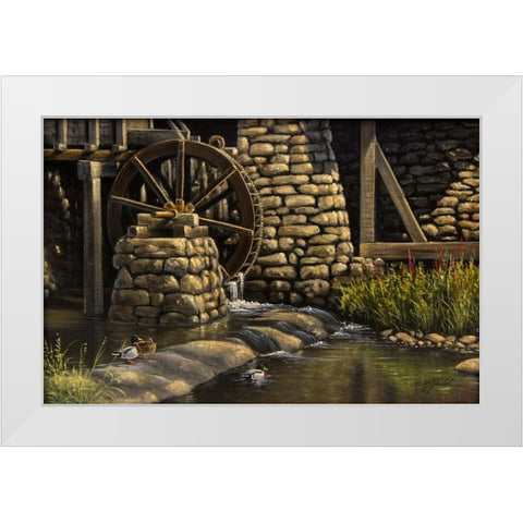 Mill Pond and Mallards White Modern Wood Framed Art Print by Goebel, Wilhelm