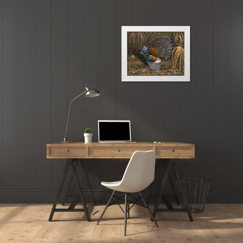 Ocellated Turkey White Modern Wood Framed Art Print by Goebel, Wilhelm