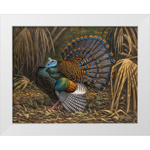 Ocellated Turkey White Modern Wood Framed Art Print by Goebel, Wilhelm