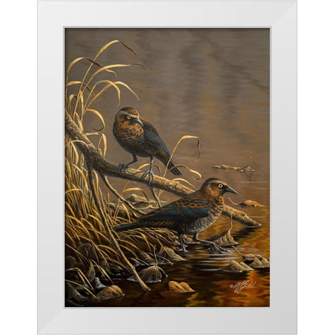 Rusty Blackbirds White Modern Wood Framed Art Print by Goebel, Wilhelm