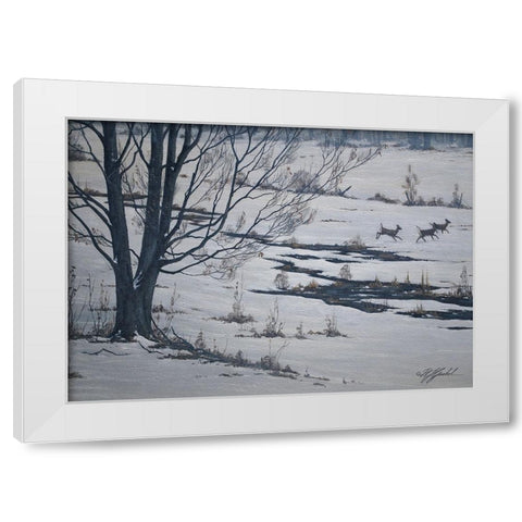 Sprint Through Winter White Modern Wood Framed Art Print by Goebel, Wilhelm