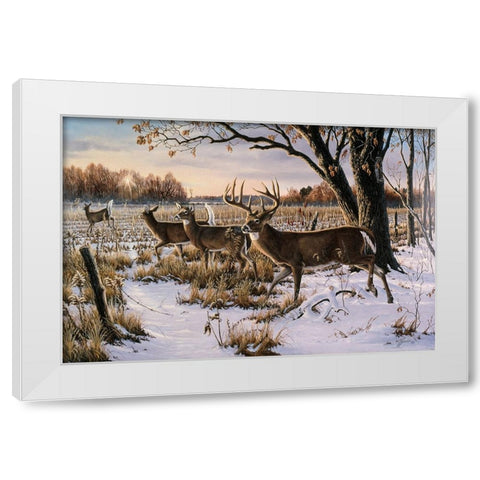 Cautious Crossing - Whitetails White Modern Wood Framed Art Print by Goebel, Wilhelm
