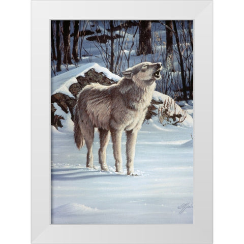 A Message For The Wind - Wolf White Modern Wood Framed Art Print by Goebel, Wilhelm