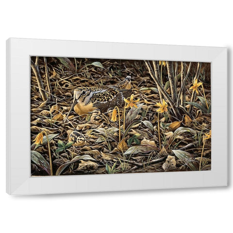 Early Brood - Woodcock Young White Modern Wood Framed Art Print by Goebel, Wilhelm